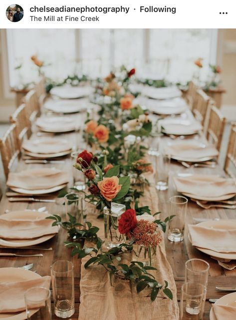 Simple Cheap Wedding Table Decor, Greenery On Wooden Table Wedding, Long Table Decor For Wedding, Picnic Table Decor Wedding, Wedding Farm Table Decor Centerpieces, Rustic Wedding Rectangle Table Decor, Family Style Wedding Table Decor, Casual Wedding Table Decor, Simple Elegant Wedding Centerpieces Long Table