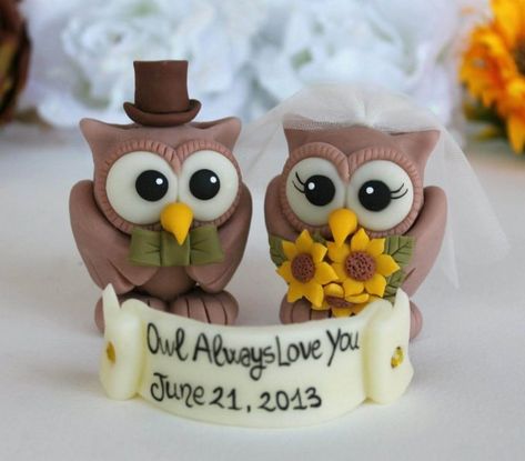 Owl Cake Topper, Owl Wedding Cake Topper, Owl Wedding Cake, Vintage Pasta, Owl Wedding, Bird Cake Topper Wedding, Wedding Cake Birds, Clay Owl, Owl Cake