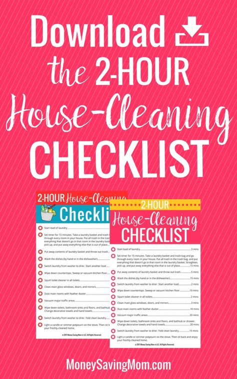 Get Your House Clean in 2 Hours! | Money Saving Mom® : Money Saving Mom® Money Saving Mom, House Cleaning Checklist, Printable Checklist, Cleaning Checklist, Cleaning Schedule, Green Cleaning, Kitchen Tips, House Cleaning, Busy Life