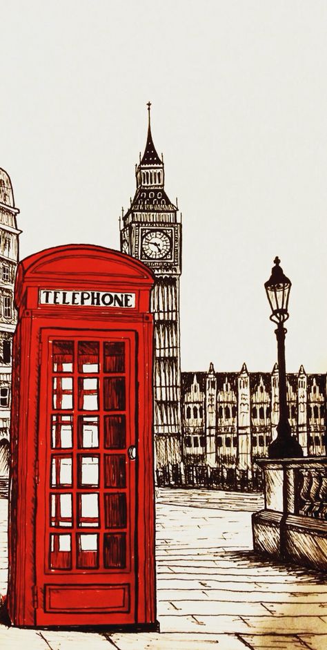 London's Big Ben More More London Drawing, Red Phone Booth, London Painting, London Wallpaper, Desen Realist, Big Ben London, Architecture Drawing Art, Phone Booth, Urban Sketching