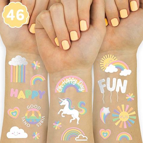 Fake Tattoos For Kids, Aaliyah Birthday, Pride Tattoo, Party Tattoos, Unicorn Tattoos, Unicorn Party Favors, Candy Flowers, Peace Signs, Crafts For Boys