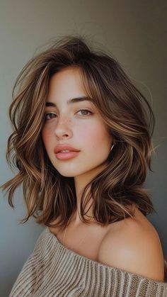 Haircuts Layers Face Framing, Partial Highlights Shoulder Length, Medium Length Hair With Layers And Face Framing Layers, Shoulder Length Wavy Hairstyles For Women, Highlight Short Hair Color, Mid Length Hair 2024 Trends, Summer 2024 Hair Trends For Women, Hair 2024 Trends Women Color, Hair Color Ideas For Olive Skin Tone