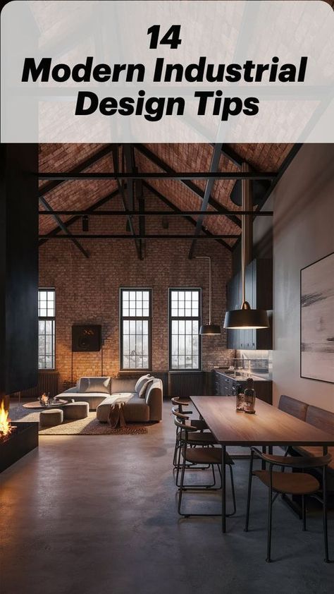 Looking to bring a sleek and edgy vibe to your home? Modern industrial design combines raw elements with contemporary flair, creating spaces that are both functional and stylish. Check out these 14 best modern industrial interior design ideas to transform your space! #ModernIndustrial #InteriorDesign #HomeDecor #IndustrialStyle #DesignInspiration Industrial Modern House Interior, Raw Minimalist Interior Design, Industrial Trim Ideas, Industrial Basement Design, Industrial Interior Paint Colors, Modern Industrial Loft Design, Organic Modern Industrial Decor, Neo Industrial Interior Design, Industrial Interior Design Style