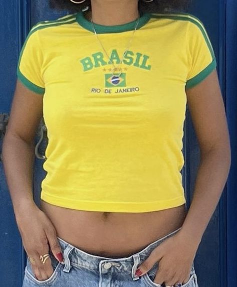 Never let someone else's ugly make you ugly. Brazil Baby Tee, Lisbon Outfit, Brazil Tee, Brazil Clothing, Shorts Styling, Brazil T Shirt, Brazil Shirt, Bloke Core, 2000s Summer