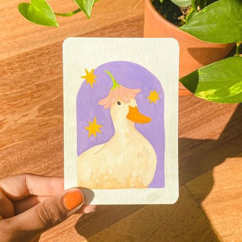 Gouache Cute Painting, Gouache Card Ideas, Painting Doodles Simple, Simple Gouache Painting Ideas, Cutesy Paintings, Guache Paintings Ideas, Gouache Beginner, Painting In Paper, Acrylic Marker Art Ideas