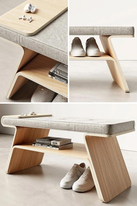 Teixeira Design Studio's 'Tokyo' seamlessly combines a shoe rack and bench, showcasing minimalist elegance and dual functionality. With a subtly curved side leg forming a top tray and a bottom shelf, Tokyo enhances storage options while adding a touch of Japanese-inspired design to modern living spaces. Learn More! Shoes Shelf, Japanese Living, Furniture Design Inspiration, Decorative Set, Japanese Furniture, Shoe Shelf, Contemporary Living Spaces, Multifunctional Furniture, Japanese Architecture