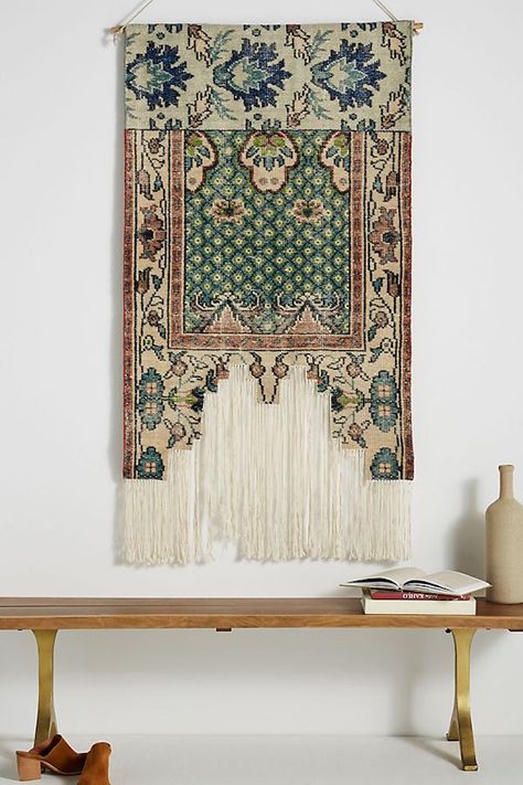 Drew Barrymore Shared on Instagram Her Brilliant Hack for Hiding a TV Rug Hanging, Entryway Decor Small, Eclectic Homes, Boho Style Bedroom, Rug Wall Hanging, Types Of Curtains, Wall Rug, Handmade Wall Hanging, Mirror Wall Art