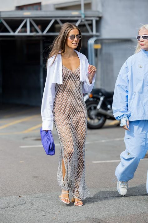 Copenhagen Fashion Week Street Style, Fishnet Dress, Copenhagen Fashion, Copenhagen Style, Copenhagen Fashion Week, Looks Street Style, Street Style Summer, Spring Street Style, Spring Fashion Trends