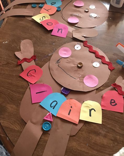 Gingerbread Man House Crafts For Preschoolers, Gingerbread Activities For Preschool Art, Gumdrop Crafts Preschool, Gingerbread Name Activity Preschool, Gingerbread Man Arts And Crafts, Gingerbread Toddler Art, Preschool Gingerbread House Craft, Gingerbread Man Preschool Craft, Gingerbread Arts And Crafts For Kids