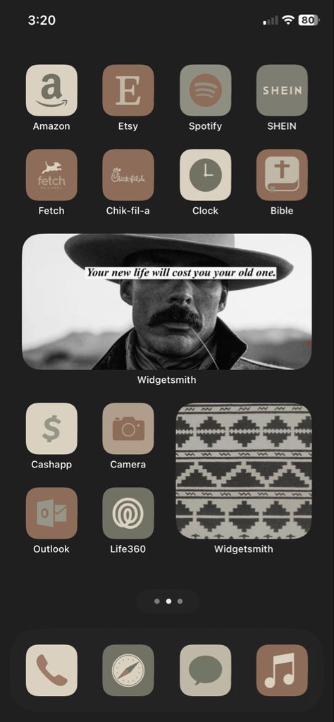 Western Home Screen Aesthetic, Western Phone Layout, Western Iphone Layout, Western Homescreen Ideas, Western Phone Theme, Western Homescreen, Aesthetic Homescreen Layout, Theme Iphone, Western Wallpaper Iphone