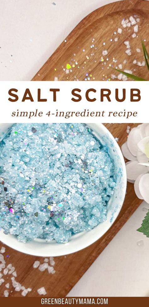 DIY Salt Scrub💛Homemade Salt Scrub Recipe 👉Click HERE for the tutorial Epsom Salt Exfoliating Scrub Diy, Homemade Salt Scrubs Recipes, Salt Scrub Diy Recipes, Salt Scrubs Diy, Homemade Bath Scrub, Sea Salt Scrub Recipe, Diy Salt Scrub Recipe, Homemade Salt Scrub, Hand Scrub Diy