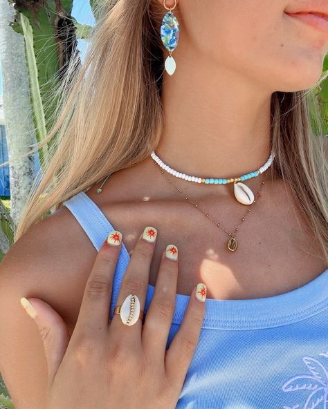 What’s a summer outfit without seashells🐚🌊🌞 Ootd from @sammiiieee wearing our seashell beaded necklace in turquoise🤩🩵 Shop beaded seashell necklaces & more on our website, link in bio💌 🤍 🤍 🤍 🏷️ summer outfit inspo, beach jewelry, handmade necklace, small jewelry business, beach girl aesthetic, summer seashell necklace, pinterest girl aesthetic, coconut girl, coastal cowgirl, coastal granddaughter, ocean inspired jewelry, gold jewelry, necklace layering, surfer girl jewelry, trendy summer acc... Beach Girl Jewelry, Coconut Girl Jewelry, Beach Jewelry Aesthetic, Granola Girl Jewelry, Beaded Seashell, Surfer Girl Jewelry, Seashell Bead Necklace, Small Jewelry Business, Surfer Girl Aesthetic