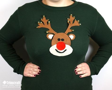 DIY Christmas Jumper Tutorial with Free Printable Template Diy Christmas Jumper, Reindeer Template, Xmas Jumpers, Cute Reindeer, Upcycling Ideas, Glitter Stickers, Christmas Jumper, Jolly Christmas, Felt Christmas Ornaments