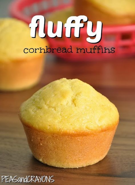 Fluffy Bakery-Style Cornbread Muffins Gradually subbing whole wheat flour for the all-purpose white...one of the best recipes I've come across so far! Fatty Snacks, Cornbread Sweet, Sweet Cornbread Muffins, Muffins Homemade, Fluffy Cornbread, Cornbread Muffins Recipe, Cornmeal Muffins, Sweet Muffins, Tin Recipes