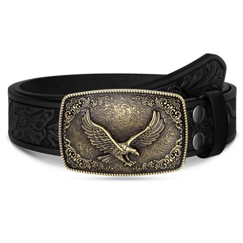 PRICES MAY VARY. 【Unique Pattern】 Our cowboy belts for men is made of thick cow split leather, well-crafted, moderately soft, not easy to wrinkle; Unique and eye-catching longhorn bull head and floral pattern are designed on the belt, very fashion and nice looking. 【Removable Buckle】Western belt buckle is designed by gold longhorn bull head with 3D western pattern engraving, which symbolizes wealth, honor and courage; Made of zinc alloy, strong and durable, the buckle is replaceable and can be o Country Belt Buckles, Unique Belts, Cowboy Belts, Country Belts, Concho Belts, Cowgirl Belt, Longhorn Bull, Cowboy Belt Buckles, Western Pattern