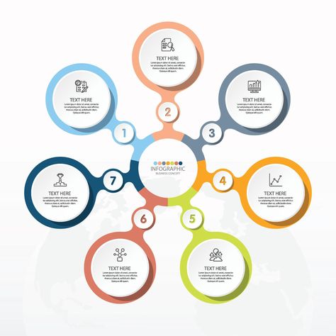 Basic circle infographic template with 7 steps, process or options, process chart, Used for process diagram, presentations, workflow layout, flow chart, infograph. Vector eps10 illustration. Process Flow Chart Design, Cognitive Processes, Flow Chart Design, Process Diagram, Process Chart, Circle Infographic, Presentation Slides Design, Logo Fleur, Process Infographic