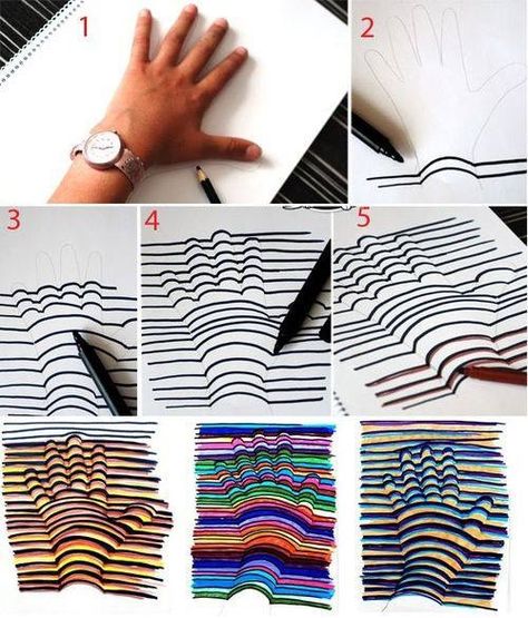 Cool hand art! Def going to be trying this 3d Hand Drawings, Trin For Trin Tegning, Diy Crafts For Teens, 3d Art Drawing, 3d Hand, 3d Drawings, Lukisan Cat Air, Cool Ideas, Diy Tutorials