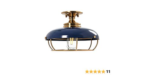 Robert Stevenson Lighting - Presley Caged Dome Metal Semi-Flush Mount Ceiling Light, Brushed Brass and Navy Blue - - Amazon.com Laundry Room Lighting, Nautical Lighting, Brass Ceiling Light, Semi Flush Lighting, Retro Lighting, Light Fixtures Flush Mount, Farmhouse Lighting, Flush Ceiling Lights, Edison Bulb