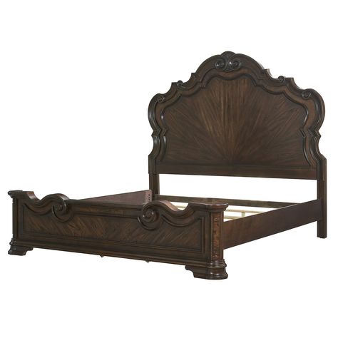 PRICES MAY VARY. Traditional Brown Cherry Constructed of Hardwood Solids, Resin, Oak and Ash Burl Veneers Stately, dramatically shaped headboard with intricate swirled carving details Low footboard with decorative carving and moldings Footboard features stylish shaped base rail No Drawers Panel Traditional Elegant, traditional styling in a grandly scaled bedroom collection, Royale offers all the essentials of modern life in a package that honors designs from ages past. Finished in a traditional Cherry Furniture, Michael Amini, Sleigh Bed, Traditional Bed, Standard Bed, King Size Mattress, Sleigh Beds, Canopy Bed, Beds For Sale