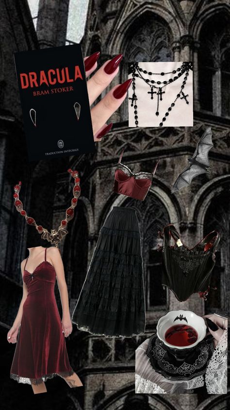 Reading Dracula 🩸 #vampire #vampirecore #dracula Dracula Outfit Aesthetic, Modern Day Vampire Aesthetic, Vampire Outfit Aesthetic Dresses, Vintage Vampire Outfit, Vampire’s Wife Dress, Modern Vampire Outfit, Dracula Aesthetic, Vampire Core, Nightwear Outfits