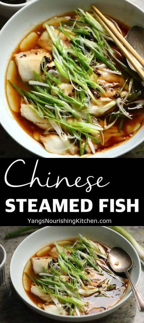 Braised Fish Chinese, Steamed Sea Bass Chinese, Steamed Fish With Ginger And Soy Sauce, Steam Seabass Recipe, Steamed White Fish, Asian Steamed Fish, Steamed Fish With Ginger And Scallions, Steamed Meals Recipes, Fish Chinese Recipe