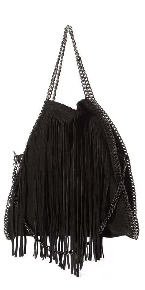 The Fringe Stella - Shop Gigi Moda - Made in Italy Stella Mcartney, Leather Fringe Purse, High Heels Classy, Fringe Handbags, Handbags Black, Stella Mccartney Falabella, Fringe Purse, Fringe Bags, Bags Black