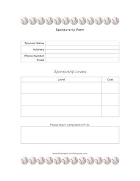 Customizable form for you to send to potential sponsors. Fill in the sponsorship levels and the cost for each. Complete with images of baseballs on the top and bottom of the page. Free to download and print Baseball Sponsorship Ideas, Sponsorship Package Design Layout, How To Get Sponsors For Sports, Sports Sponsorship Letter, Baseball Evaluation Form, Sponsorship Form Template, Sponsorship Levels, Pta School, Small Business Planner