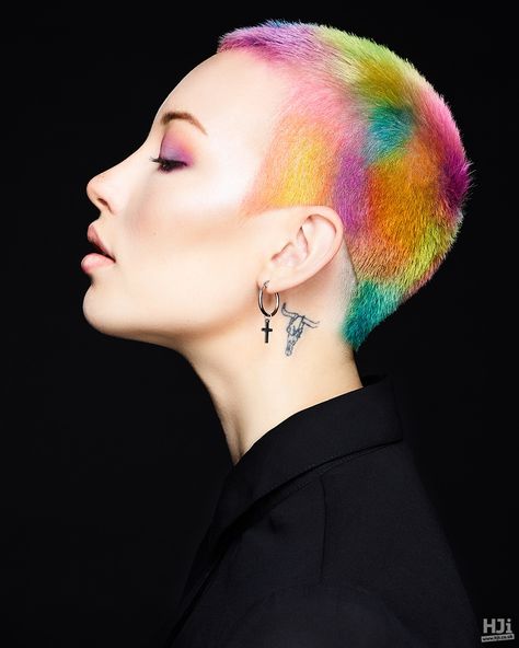 Rainbow Shaved Hair, Rainbow Shaved Head, Rainbow Buzzcut, Coloured Buzzcut, Color Buzzcut, Colored Buzzcut, Buzzcut Designs, Hair Shots, Shave Head