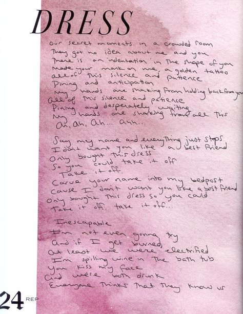 TSWIFTDAILY | i learned a lot from ethel kennedy — tswiftly: Handwritten lyrics from Reputation... Frases Taylor Swift, Dress Taylor Swift, Dress Lyrics, Handwritten Lyrics, Strong Relationship Quotes, Taylor Swift Dress, Taylor Swift Song Lyrics, American Queen, Taylor Swift New