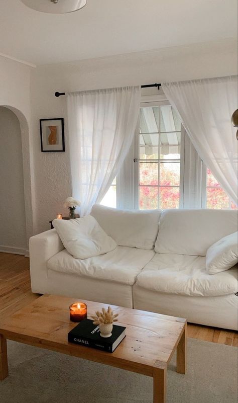 White Couch, A Living Room, Coffee Table, Couch, Apartment, Curtains, Living Room, Coffee, White