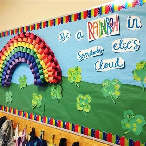 Classroom Rainbow Theme | Terrific+Papers%26trade%3B%2C Rainbow Theme Classroom, Summer Bulletin Boards, Preschool Bulletin, Preschool Classroom Decor, Preschool Bulletin Boards, Classroom Board, Classroom Decor Themes, St Patrick's Day Crafts, Classroom Bulletin Boards