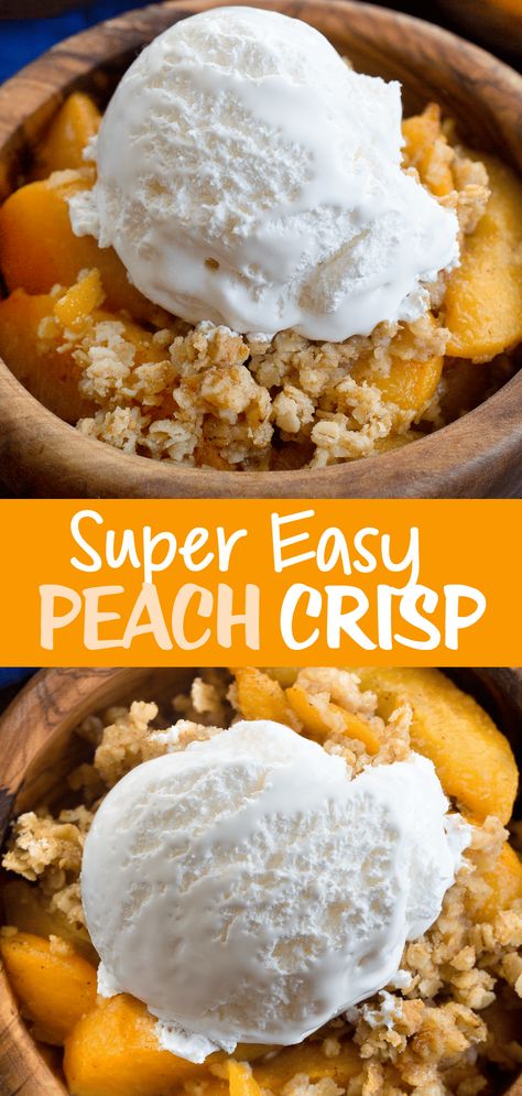 Easy Peach Crisp Recipe (fresh, frozen, or canned peaches!) Peach Cobbler Crisp, Easy Peach Crisp Recipe, Gluten Free Peach Crisp, Fresh Peach Crisp, Easy Peach Crisp, Fruit Crisp Recipe, Peach Oatmeal, Oatmeal Crisp, Peach Crisp Recipe