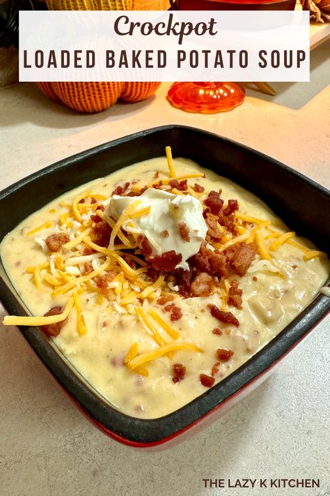 Crockpot Loaded Baked Potato Soup - The Lazy K Kitchen Crockpot Potato Cheese Soup With Frozen Hashbrowns, Loaded Baked Potato Soup Crockpot Hashbrown, Crockpot Potatoe Soup Recipe Best, Slow Cooker Ham And Potato Soup Easy Recipes, Crock Pot Cheddar Potato Soup, Crockpot Potato Soup Frozen Hashbrowns, Crockpot Potato Soup With Velveeta, Cream Potato Soup Crock Pot, Paula Deen's Crockpot Potato Soup