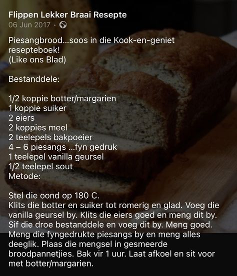 Piesangbrood Piesang Brood, Banana Bread Recipie, No Bake Nutella Cheesecake, Nutella Cheesecake, South African Recipes, Fried Chicken Recipes, African Food, Tea Cakes, Savory Snacks