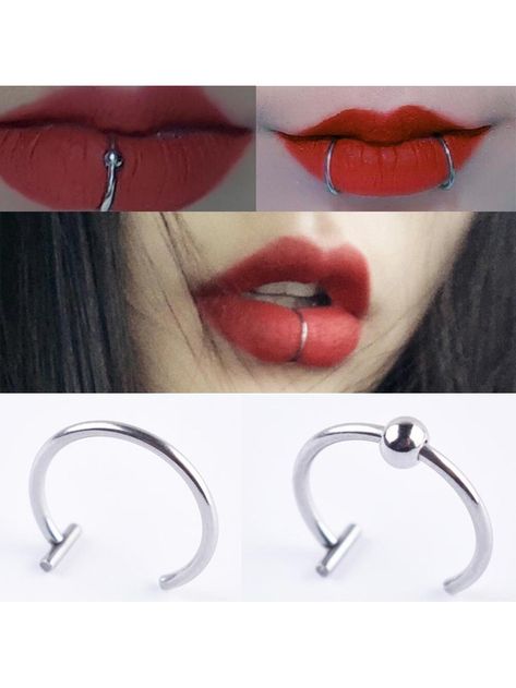 Silver  Collar  Stainless Steel  Faux Lip Ring Embellished   Women's Fashion Jewelry Piercing Labret, Lip Rings, Faux Piercing, Lip Stud, Septum Piercings, Fake Nose Rings, Labret Piercing, Fake Nose, Facial Piercings