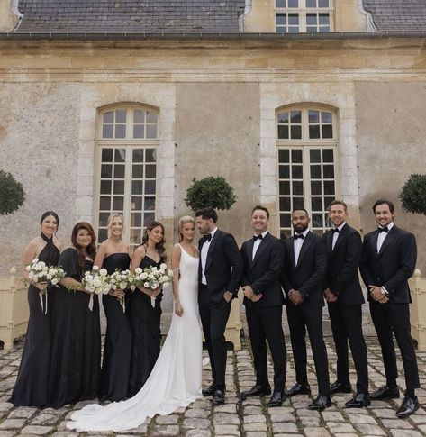 Black Bridal Party Attire, Hannah Godwin, Elegant Poses, Bachelor In Paradise, Black And White Wedding Theme, Wedding In France, Wedding Tux, Bridal Party Attire, White Wedding Theme