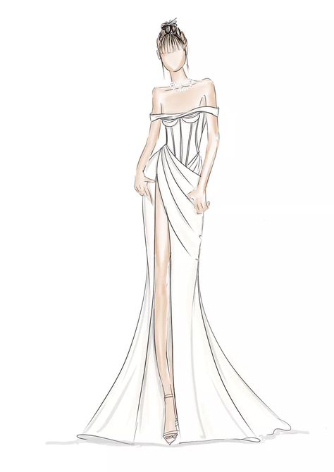 New York Bridal Fashion Week Fall 2024 Preview Sketches Formal Wear Illustration Sketches Women, Dress Illustration Design, Draw Dress, Wedding Dress Sketch, Dresses Drawing, Bride Fashion Illustration, Wedding Dress Sketches, Fashion Week 2024, Fashion Figure Drawing