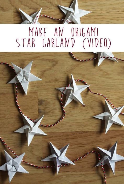 Star Garland Diy, Origami Stella, Origami Christmas Star, Origami Garland, Garland Tutorial, Cardboard Christmas, Tutorial Origami, Origami Star, Origami Decoration