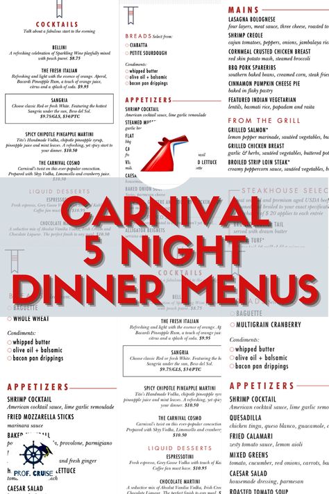 Carnival Cruise Line Recipes, Cruise Ideas Carnival, Carnival Cruise Menu 2023, Carnival Cruise Drinks, Carnival Sunshine Ship, Carnival Cruise Recipes, Cruise List, Carnival Sunrise, Carnival Elation Cruise