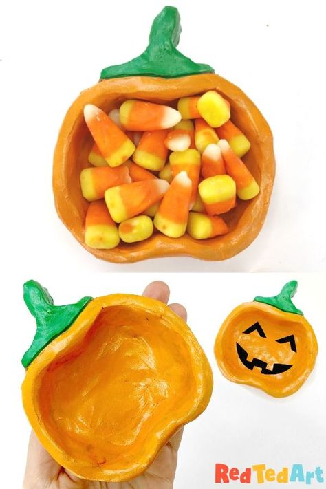 Air drying clay Pumpkin pinch pot for Fall, Halloween or Thanksgiving. Holiday Pinch Pot Designs! Pinch Pot Designs, Pinch Pots For Kids, Clay Recipes, Clay Projects For Kids, Clay Pumpkin, Air Drying Clay, Red Ted Art, Clay Crafts For Kids, Homemade Clay