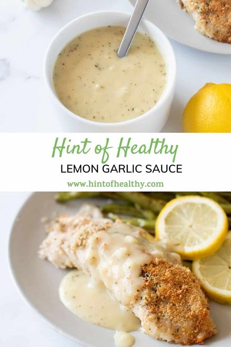 Lemon garlic sauce is the perfect easy sauce to serve with fish and seafood. This easy recipe only takes 15 minutes to make! Lemon juice and garlic is added to a creamy roux based sauce to make this simple lemon garlic butter sauce. Vegan and gluten free options are available! Haddock Sauce Recipe, Sauce For Haddock, Lemon Sauce For Fish, Lemon Sauce For Chicken, Creamy Lemon Sauce, Creamy Sauces, Lemon Fish, Garlic Pasta Sauce, Haddock Recipes