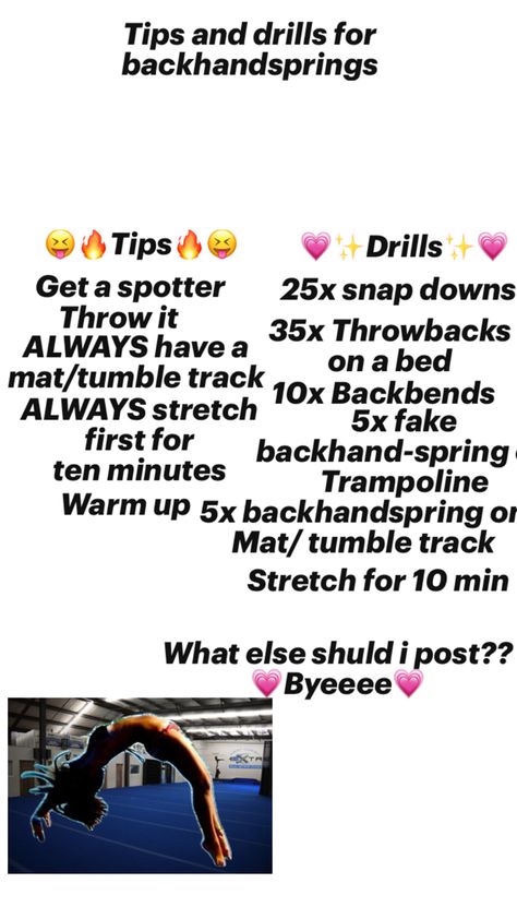 Back handspring drills and tips what else should I post?? Back Handspring Drills, Back Handspring, Drills, Tumbling