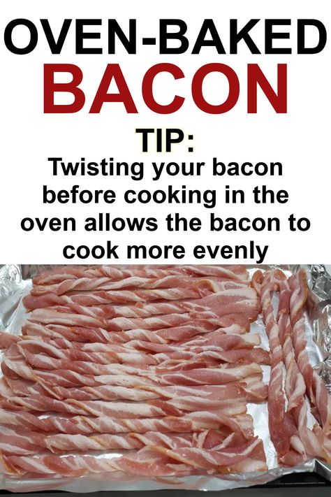 Making bacon recipes? Oven Baked Bacon Cooking Tip for twisted bacon Spiral Bacon In Oven, Twist Bacon In Oven, Simple Bacon Recipes, Bacon Twists In Oven, Twisted Bacon In Oven, Baked Bacon In The Oven, Ways To Cook Bacon, Oven Fried Bacon, Cooking Bacon In The Oven