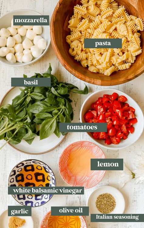 My Caprese Pasta Salad is a classic, refreshing salad full of ripe tomatoes, fresh mozzarella cheese and fragrant basil. It's dressed in a white balsamic vinegar dressing and is a beautiful pasta salad everyone will love! #capresesalad #capresepastasalad #pastasalad #pastasaladrecipes #krollskorner Caprese Salad Pasta, Salad With Mozzarella Cheese, Tomato Basil Pasta Salad, Mozzarella Pasta Salad, Watermelon Basil Salad, Beautiful Pasta, Basil Pasta Salad, Makers Diet, Balsamic Pasta