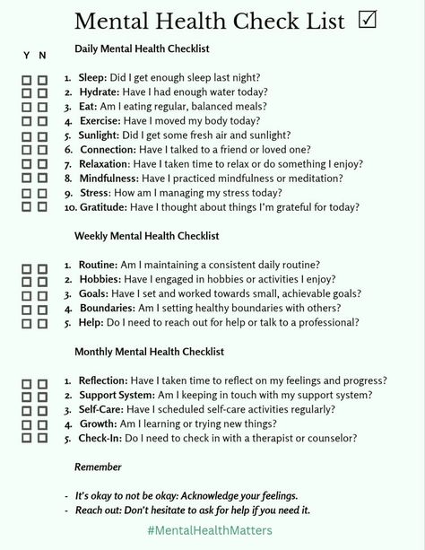 Benefits of a Mental Health Checklist Things To Do Daily Weekly Monthly, Daily Mental Check In, Daily Routine Schedule Mental Health, Mental Health Care Routine, Weekly Check In, Healing Checklist, Daily Check In, Mental Health Check In, Daily Health Checklist