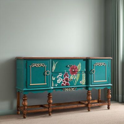 Furniture Remodel, Turquoise Furniture, Entrance Cabinet, Upcycle Furniture, Solid Texture, Accent Chests And Cabinets, Decorative Cabinet, Solid Wood Sideboard, French Retro