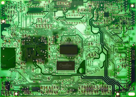 #Printed green computer circuit board  Close up of a printed green computer circuit board Computer Circuit Board, Computer Circuit, Electronic Circuit Board, Green Computing, Circuit Board Design, Technology Photos, Green Tech, Green Technology, Futuristic Art