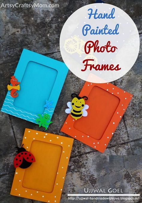 Everyone loves gifts, especially when they're handmade! This Valentine's try out these lovely hand painted photo frames for your loved ones and friends! Painting Photo Frames, How To Make Frames Diy, How To Make A Photo Frame, Handmade Frames Ideas, Photo Frame Painting Ideas, Painting For Best Friend, Photo Frame Craft Ideas, Frame Craft Ideas, Cadre Photo Diy