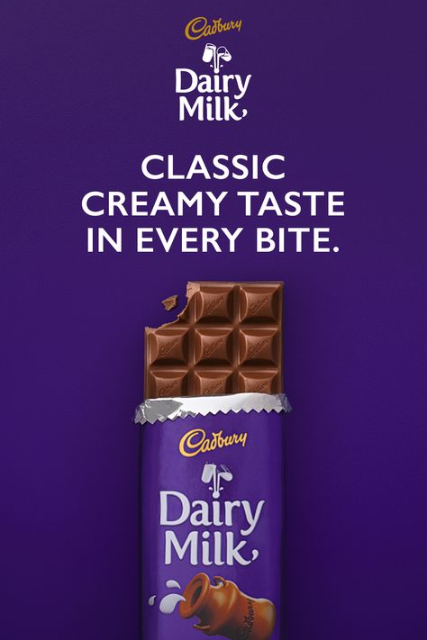 Cadbury Dairy Milk. The classic creamy taste you can count on. Cadbury Dairy Milk Advertisement, Dairy Milk Advertisement, Chocolate Poster Design, Chocolate Ads, Outside Fall Decorations, Cadbury Dairy Milk Chocolate, Chinese Bbq Pork, Supergirl Cosplay, Sand Blasting