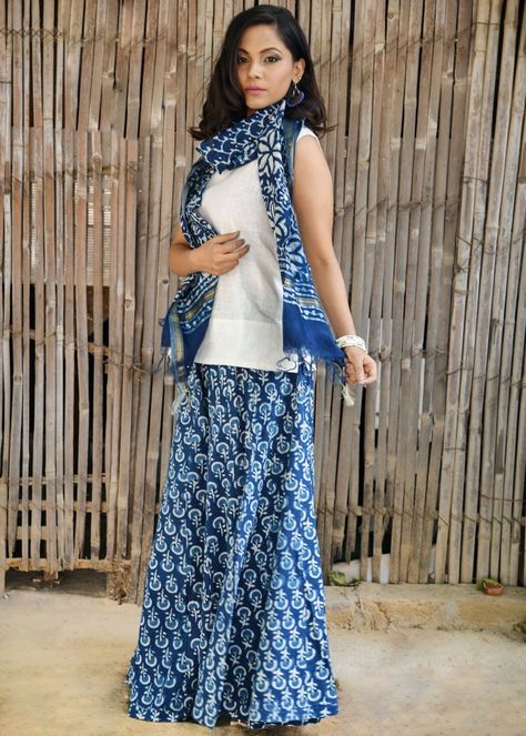 Kurti Skirt Outfit, Blue Plazo Outfit, Short Top With Plazo, Skirt Top Indian Outfit Casual, Short Kurti With Skirt, Long Skirt Outfits Indian Casual, Long Skirt Outfits Indian, Indian Collage, Indian Skirt And Top